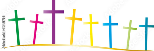 Banner mit Kreuzen als Symbol der Christentums, an Gott glauben