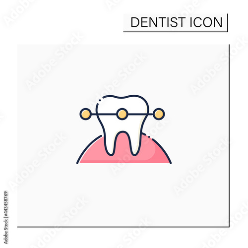 Tooth braces color icon. Tooth care fixed and correct bite and realign teeth over time. Teeth care hygiene concept. Isolated vector illustration