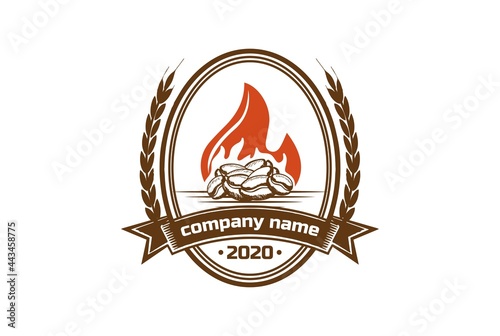 Coffee Bean with Flame for Roasted Coffee Product Logo Design Vector