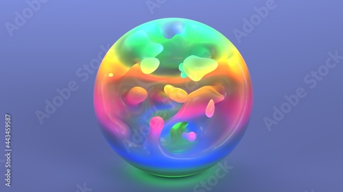 modern minimal abstract composition glass sphere liquid rainbow on the floor 3d render