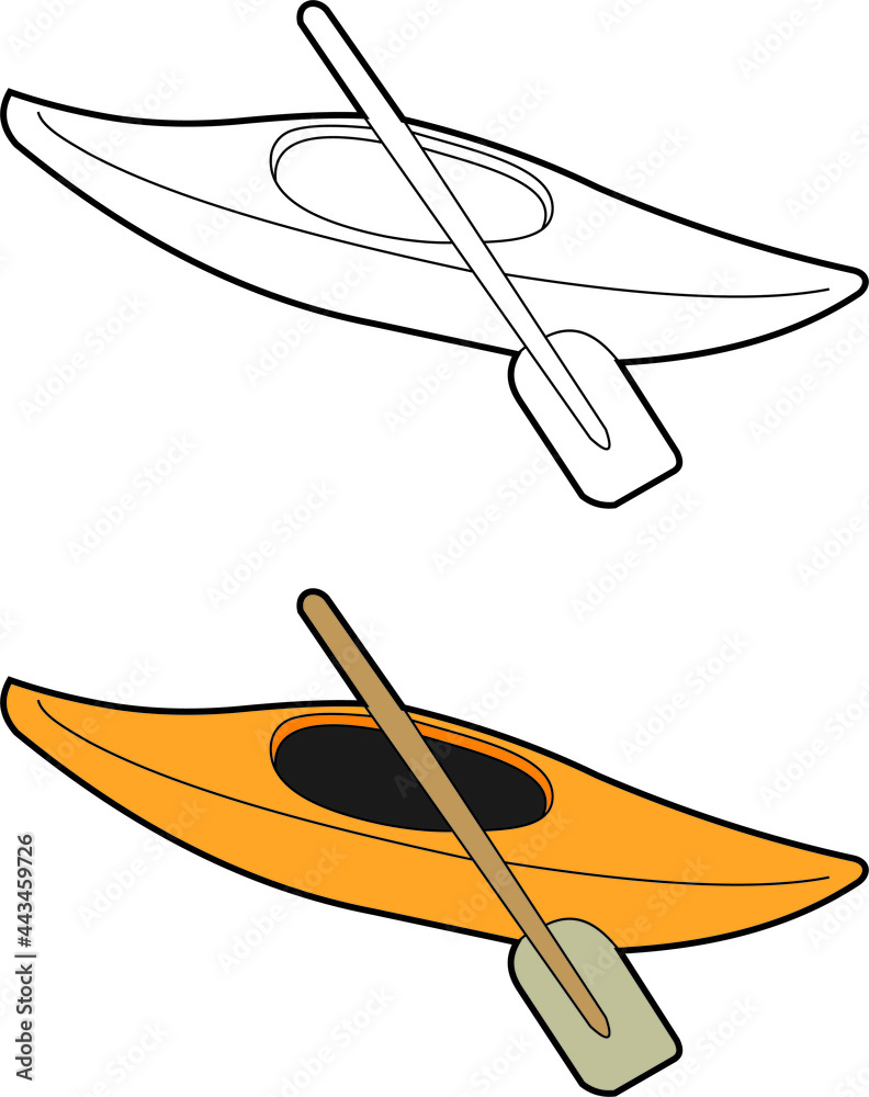 Vecteur Stock Canoe vector drawing line art with color Adobe Stock