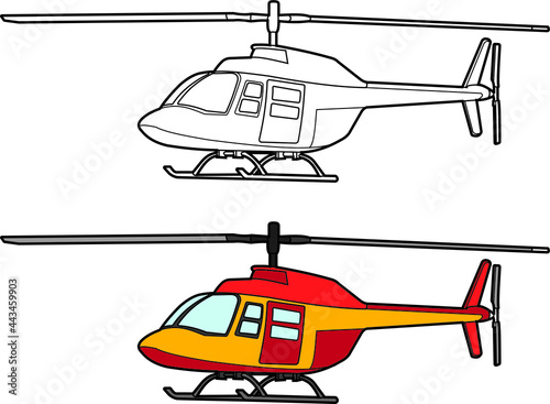 Helicopter vector drawing line art with color