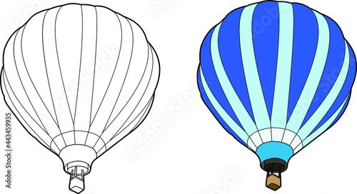Hot air balloon vector drawing line art with color