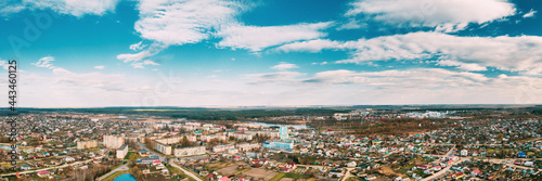 Dobrush, Gomel Region, Belarus. Aerial View Of Dobrush Cityscape Skyline In early Spring Day. Residential District In Bird's-eye View © Grigory Bruev