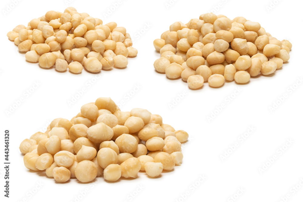 Macadamia nuts isolated on white background. Macadamia nuts isolated on white background.