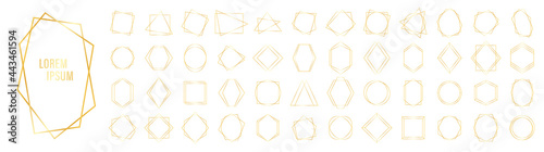 Set of Golden geometrical polyhedrons. Collection geometric frames. Gold wedding invitation, luxury templates, decorative patterns. Modern abstract vector elements.