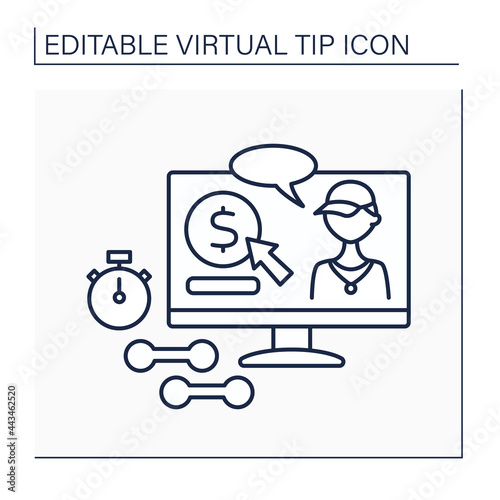 Donations line icon. Online contributions for sportsmen. Digital tips for developing and supporting sports competitions. Virtual tips concept. Isolated vector illustration. Editable stroke