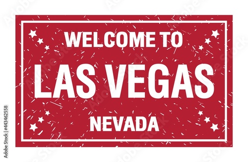 WELCOME TO LAS VEGAS - NEVADA, words written on red rectangle stamp