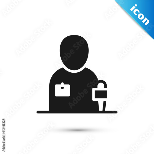 Grey Journalist news reporter with microphone icon isolated on white background. Vector