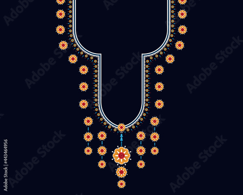 Geometric ethnic oriental pattern. Necklace embroidery design for textile, fashion woman, background, wallpaper, clothing and wrapping. Vector illustration. 
