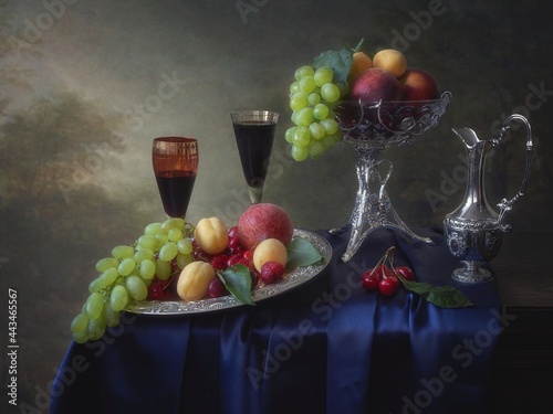 Still life with fruits and wine
