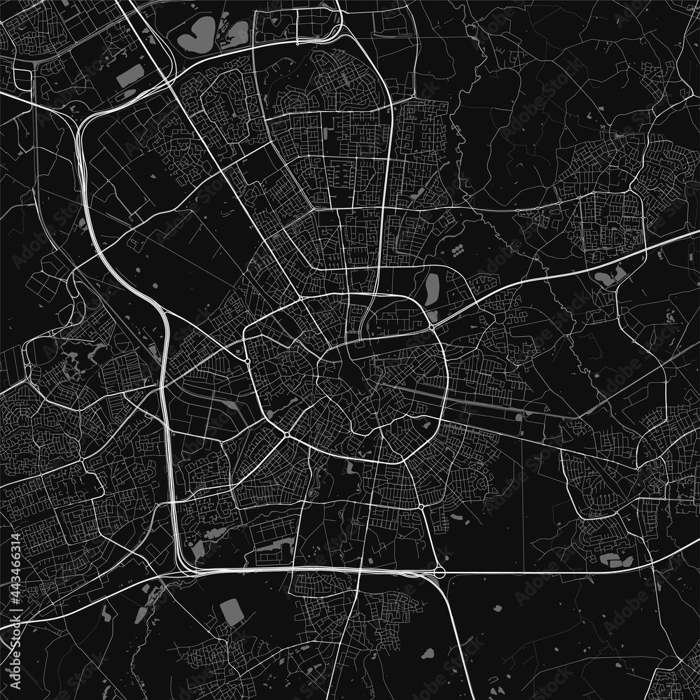 Urban city map of Eindhoven. Vector poster. Black grayscale street map.