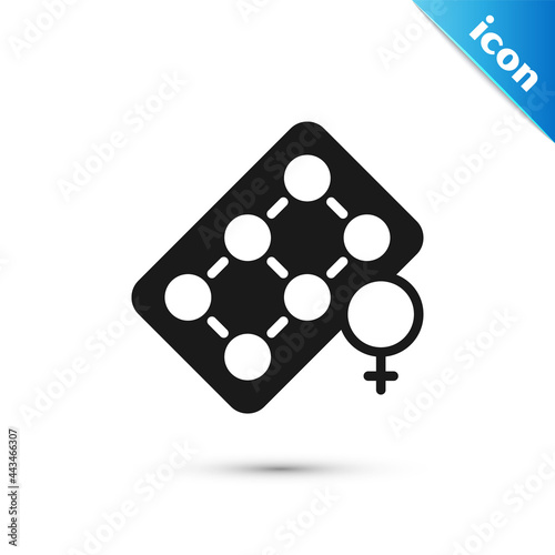 Grey Packaging of birth control pills icon isolated on white background. Contraceptive pill. Vector