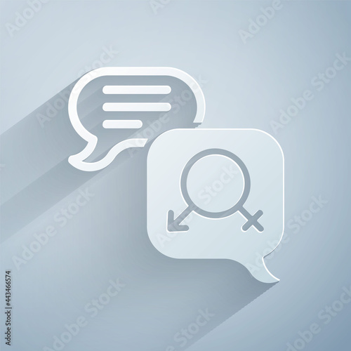 Paper cut Gender equality icon isolated on grey background. Equal pay and opportunity business concept. Paper art style. Vector