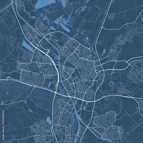Detailed map of Utrecht city, linear print map. Cityscape panorama.