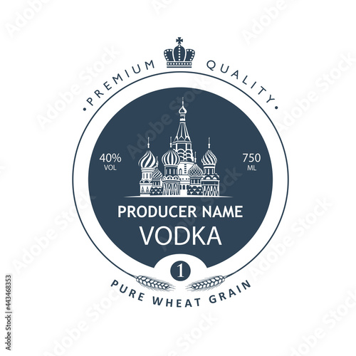 template vodka label with Basil Cathedral in retro style