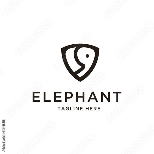 Abstract elephant and shield Logo. Black color isolated on White Background. Usable for Business and Branding Logos. Flat Vector Logo Design Template Element.