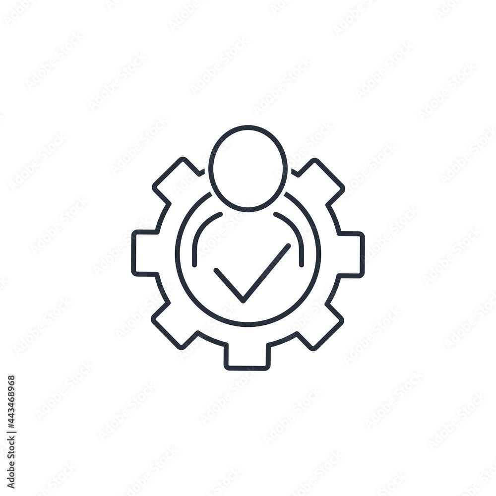 Technician sign. Man and cogwheel. Engineering symbol. Vector linear icon isolated on white background. Technician sign. Man and cogwheel. Engineering symbol. Vector linear icon isolated on white background.
