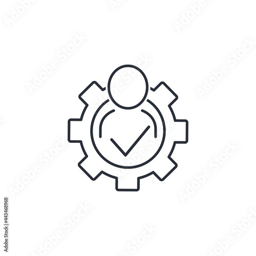 Technician sign. Man and cogwheel. Engineering symbol. Vector linear icon isolated on white background.