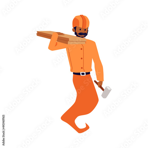 Fairy genie handyman or workman, builder flat vector illustration isolated.