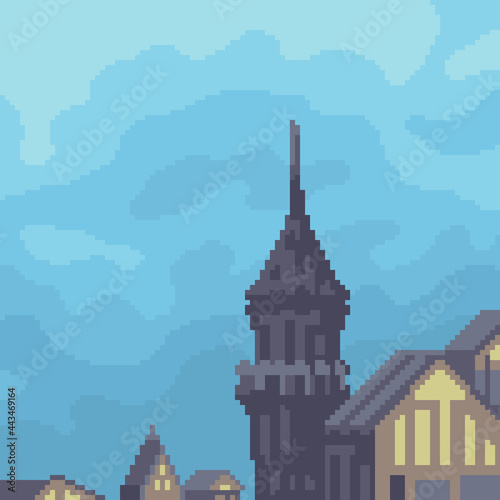 pixel art of fantasy castle roof