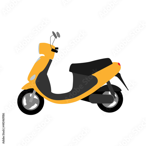 Yellow motor scooter. Moped in flat style. Two-wheeled automobile. Urban vehicle. 