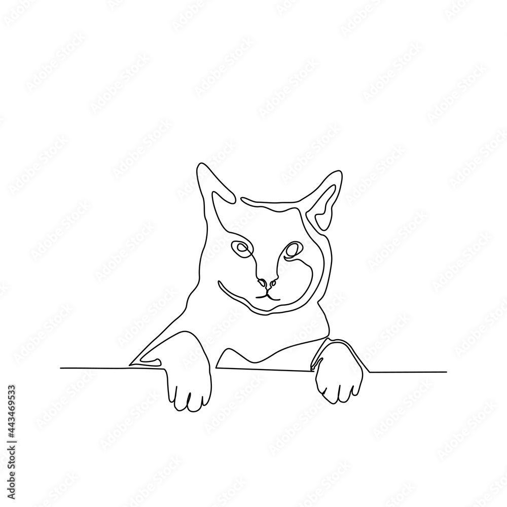 continuous line drawing of Cat. one line cat shape with active stroke