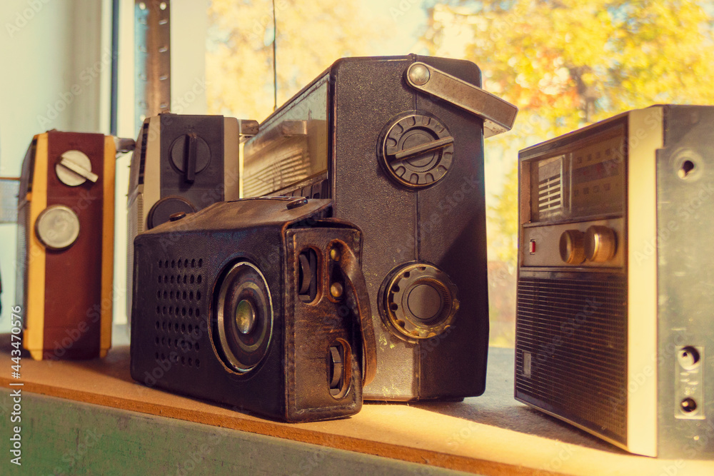 Old wooden wireless . Classic Vintage radio receiver set . Retro of old