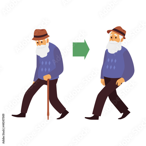 Tired and energy elderly man a vector illustration isolated on white