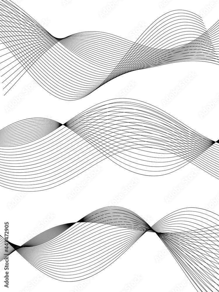 Design elements. Wave of many gray lines. Abstract wavy stripes on white background isolated. Creative line art. Vector illustration EPS 10. Colourful shiny waves with lines created using Blend Tool.