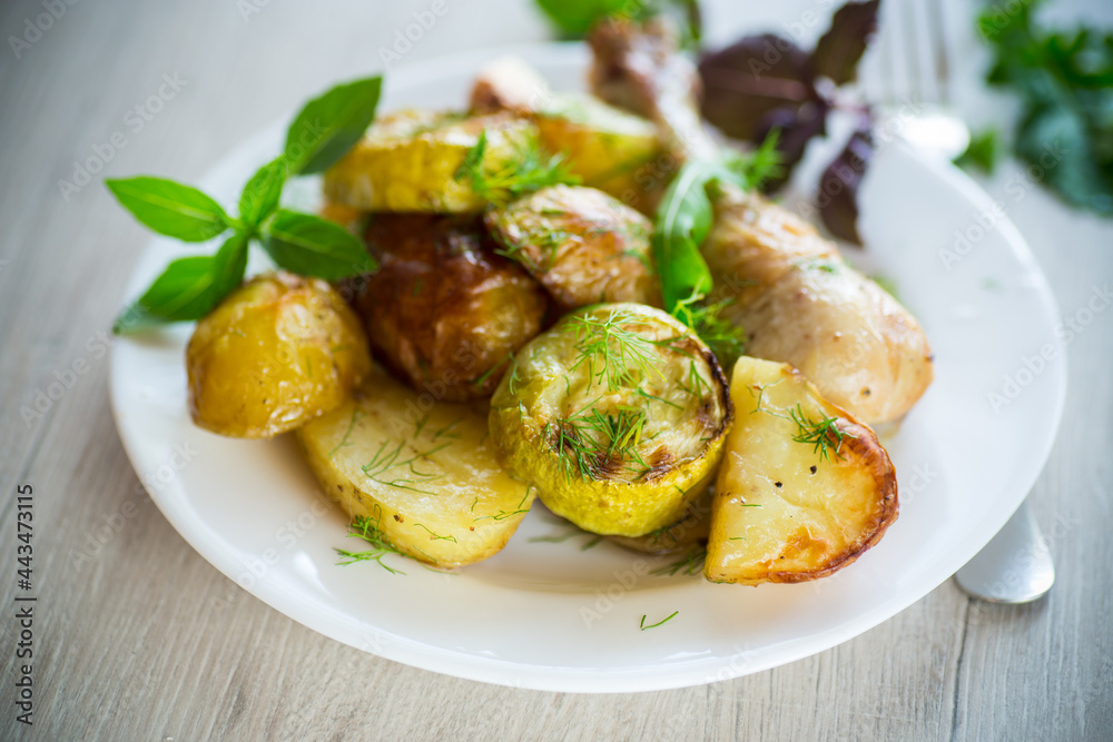 Early baked potatoes with zucchini and chicken Early baked potatoes with zucchini and chicken