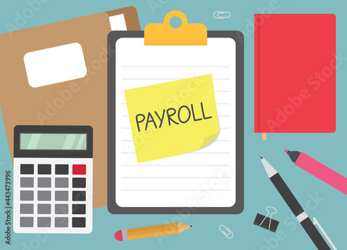 payroll written on yellow sticky note- vector illustration