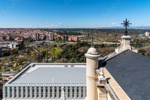 Aerial View of Casa de Campo and Carabanchel District in Madrid from Almudena Cathedral. Cityscape of Madrid, Spain photo