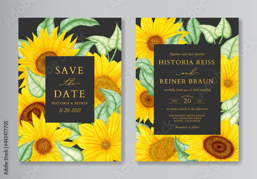 Elegant watercolor sunflower wedding invitation card set