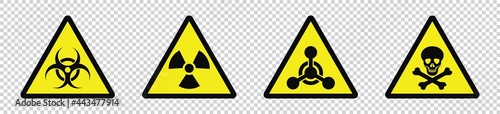 nuclear Radiation chemical biological icon set, Toxic sign, Biohazard symbol, Vector illustration