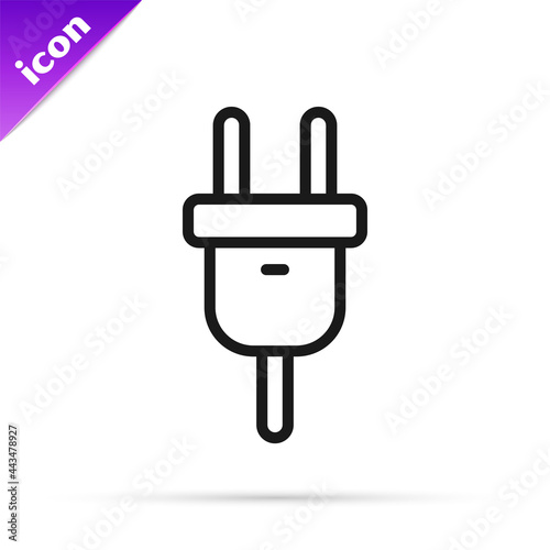 Black line Electric plug icon isolated on white background. Concept of connection and disconnection of the electricity. Vector