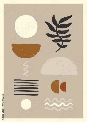 Abstract art minimalist posters set. Scandinavian abstract organic composition in natural earthy colors for wall decoration. Vector hand-painted illustration