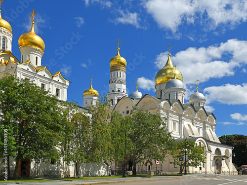 Cathedrals of Moscow Kremlin on sunny summer day. Russia