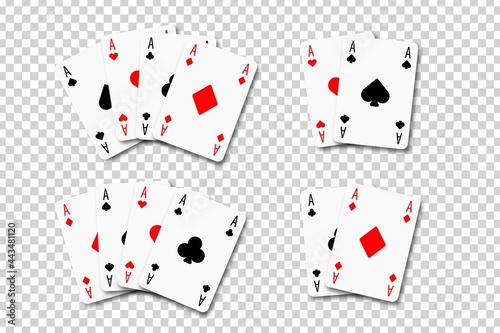 Vector set of realistic isolated Aces playing cards on the transparent background. Concept of poker and casino.