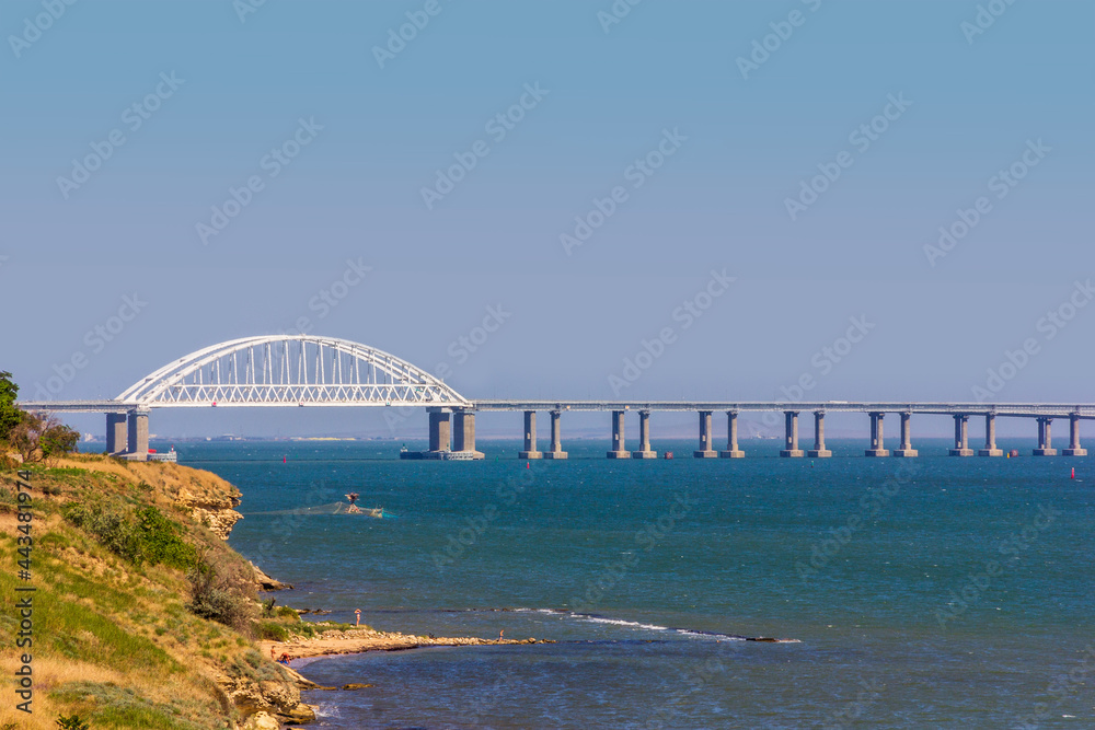 Fototapeta premium landscape with the black sea coast with a view of the Crimean bridge