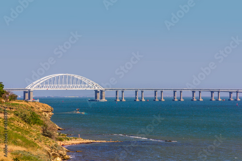 landscape with the black sea coast with a view of the Crimean bridge