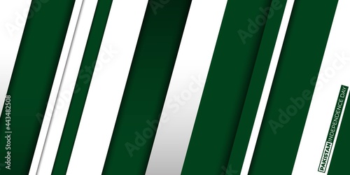 Pakistan Independence Day with Geometric green and white background design.