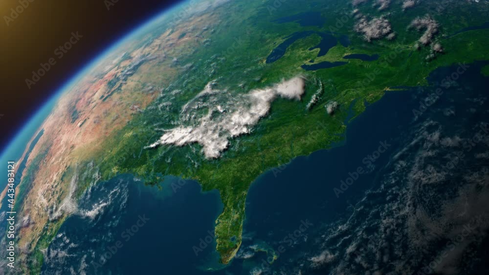 Cinematic space view of North America, realistic planet Earth rotation in cosmos