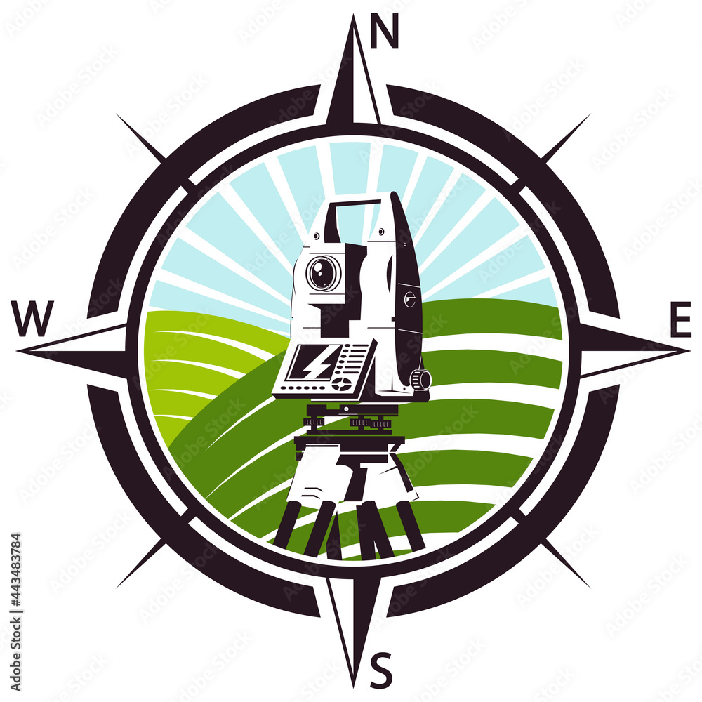 Symbol for a surveyor for conducting survey cartographic and geodetic works - obrazy, fototapety, plakaty 