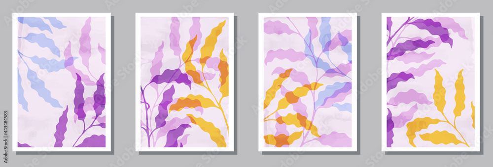Floral interior prints collection. Spring branches with leaves.