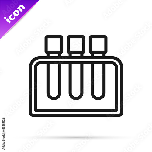 Foto Black line Test tube and flask chemical laboratory test icon isolated on white background