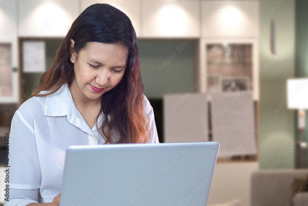 Businesswoman uses a touchscreen tablet work from home online business