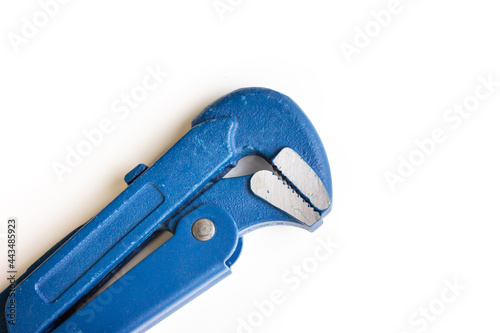 Adjustable wrench on a white background. Gas key. Space for the text. An isolated hand tool.