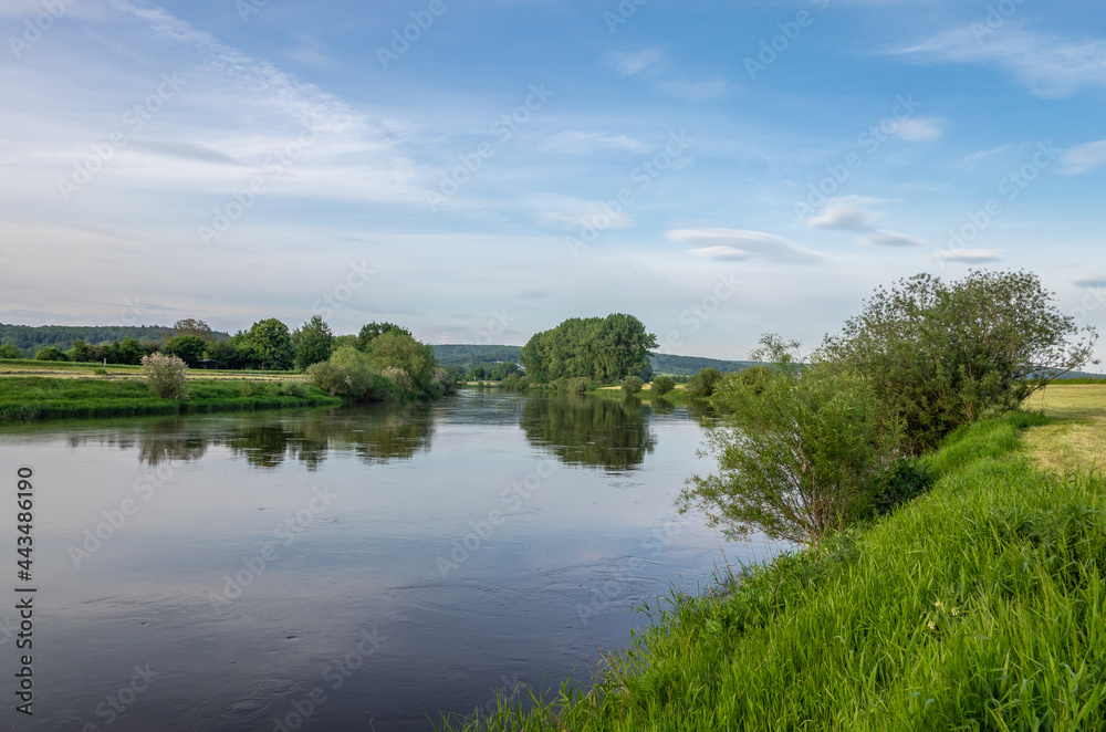 Landscape on river Weser, Germany ..