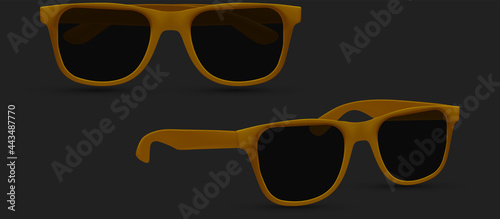 Sunglasses model, brown sunglass, mens glasses silhouette and retro eyewear mockup. Isolated on white background. Vector illustration.